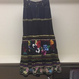 Denim & Linen embroidered maxi skirt